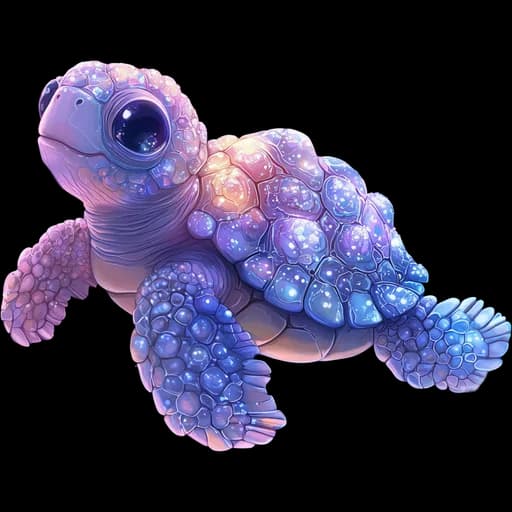 Beast artwork of a baby turtle with an iridescent blue and violet shell