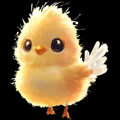 Beast artwork of a fluffy yellow chick with large dark eyes