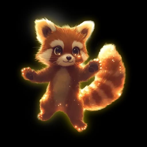 Beast artwork of a red panda with a glowing ember-lit tail