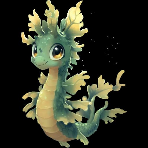 Beast artwork of a green sea dragon with kelp-shaped fins