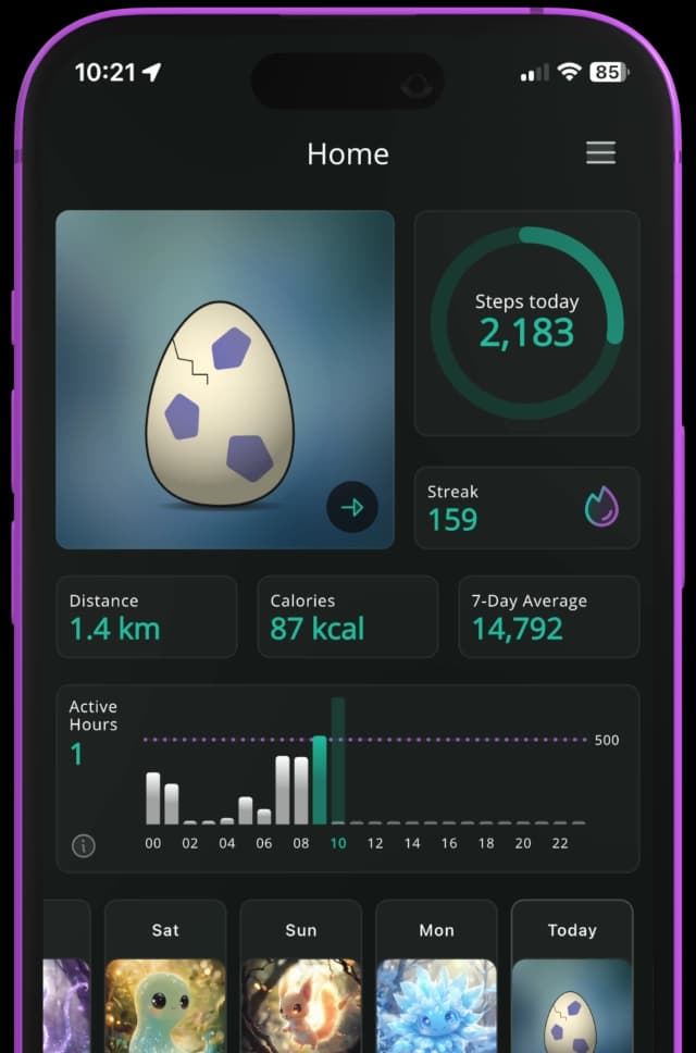 screenshot of Steps & Beasts app showing the beasts you can collect